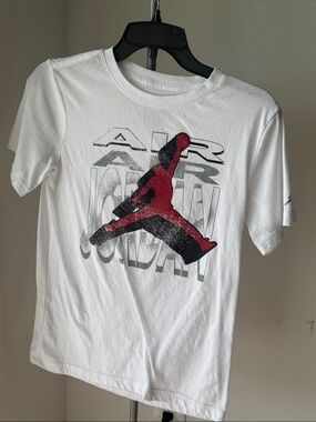 Jordan White Short-Sleeve Tee with Red and Black Jumpman